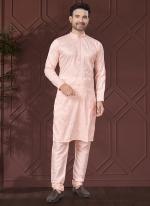 Pure Silk Pink Ceremonial Wear Embroidery Work Readymade Kurta Pajama